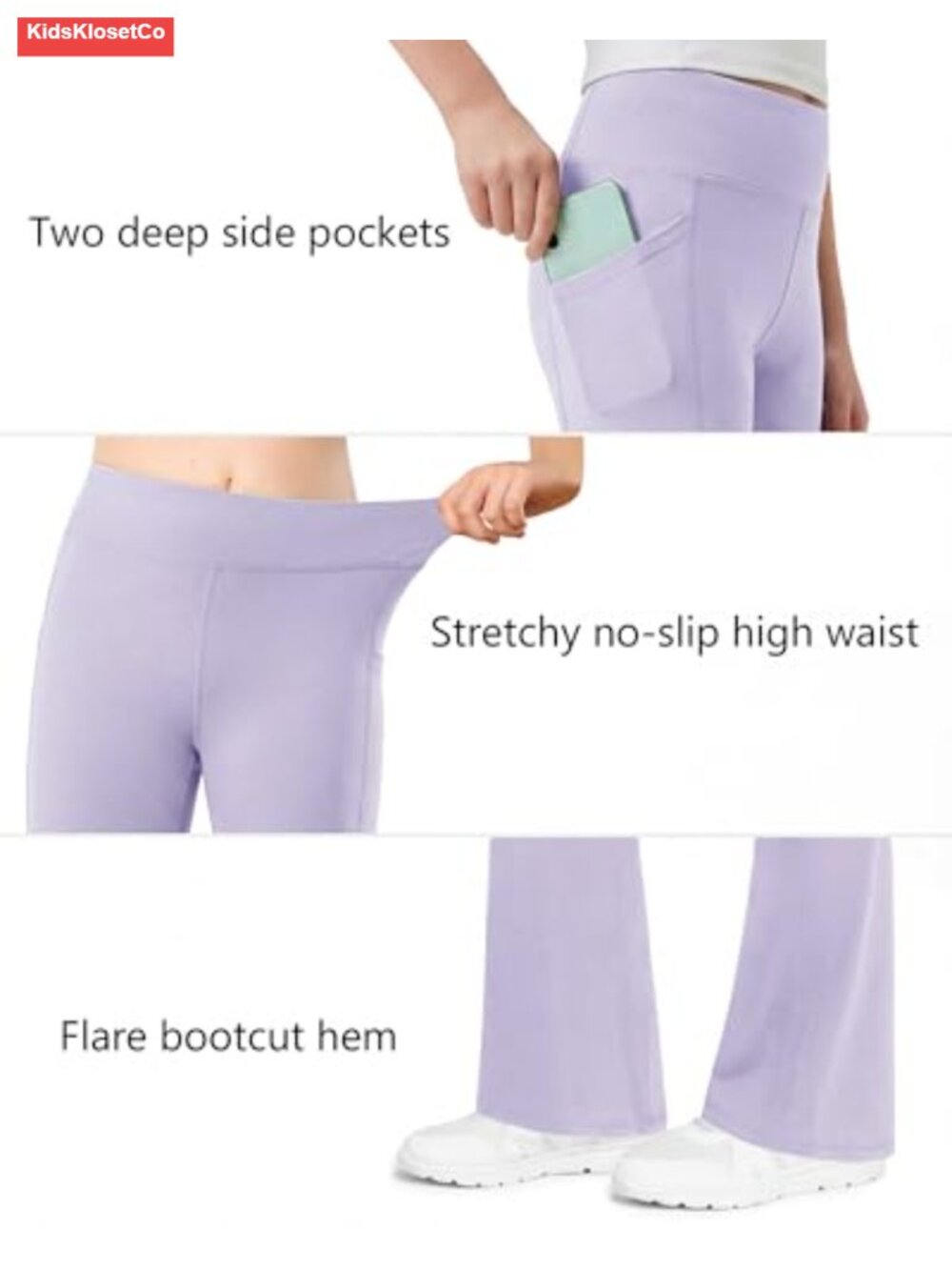 Girls Flare Leggings High Waisted Bootcut Yoga Pants with Pockets - Picture 4 of 5